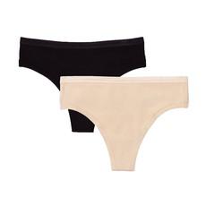 Organic Cotton Mid-Rise Thong in Carbon & Wheat 2-Pack via Subset