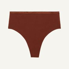 Organic Cotton High-Rise Thong in Cacao via Subset