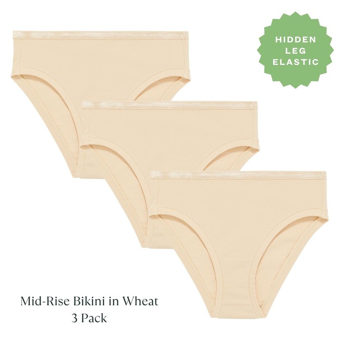 Organic Cotton Mid-Rise Bikini in Wheat 3-Pack from Subset