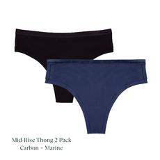 Organic Cotton Mid-Rise Thong in Carbon & Marine 2-Pack via Subset