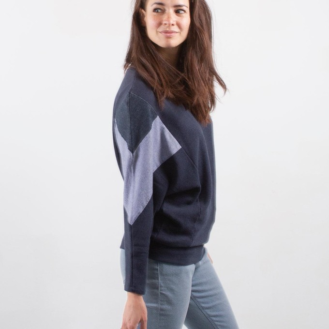 Sweatshirt - AMY - made from 4 different recycled fabrics: blue, blue, denimº from The Driftwood Tales