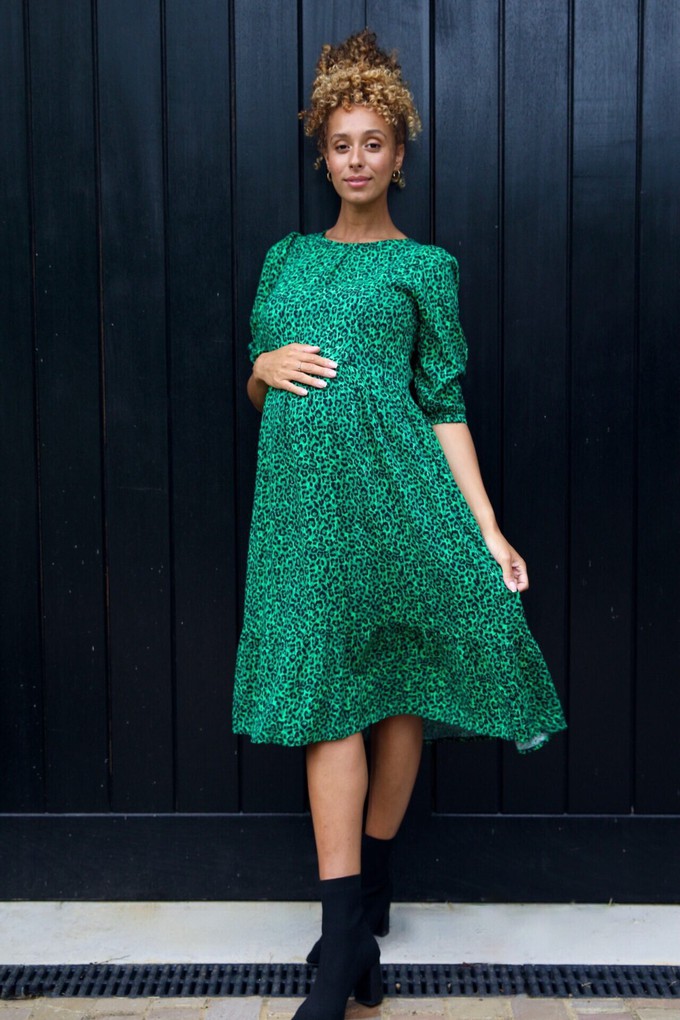 Project Cece | Eden Green Leopard Print Nursing Midi Dress