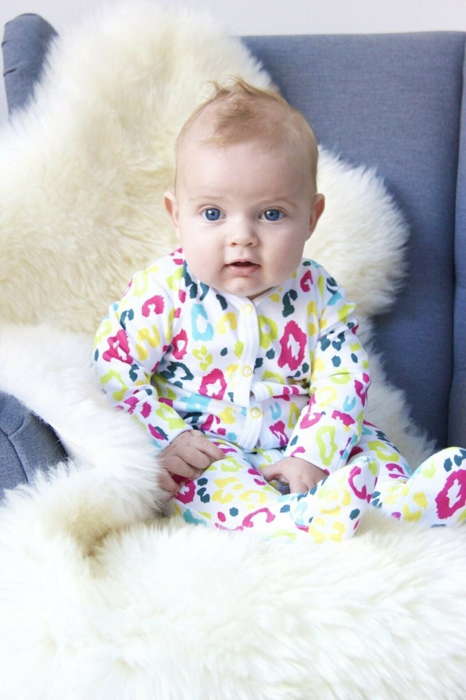 100% Organic Cotton Leopard Print Baby Grow from Tilbea London