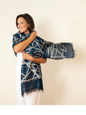 Tussar Silk Scarf Navy from Urban Medley