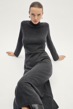 The Woolen Flared Dress - Ash Grey from Urbankissed