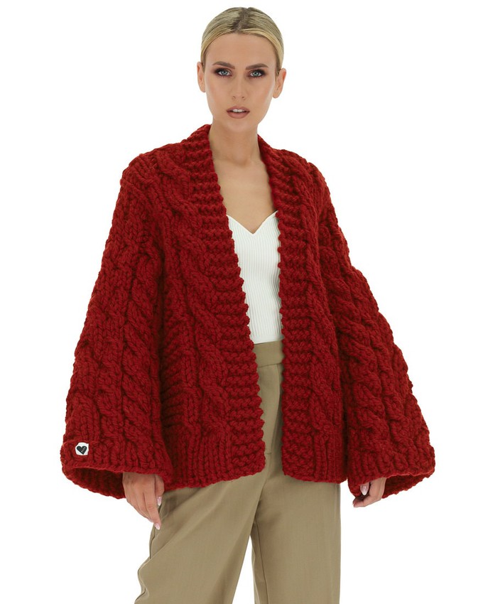 Cable Knit Cardigan - Red from Urbankissed