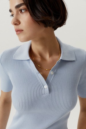 The Organic Cotton Ribbed Polo - Baby Blue from Urbankissed