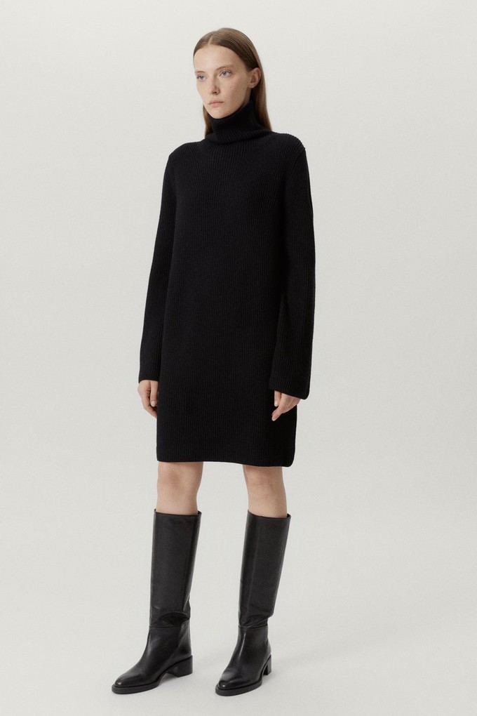 The Merino Wool Short Ribbed Dress - Black from Urbankissed