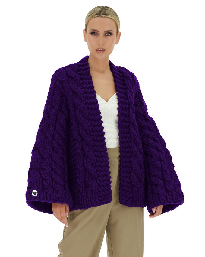 Cable Knit Cardigan - Purple from Urbankissed