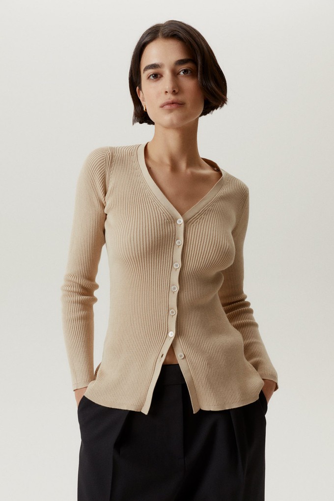 The Organic Cotton Ribbed Cardigan - Sand from Urbankissed