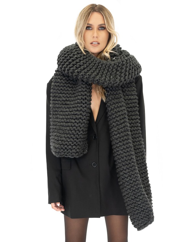 Straight Ribbed Chunky Scarf - Dark Grey from Urbankissed