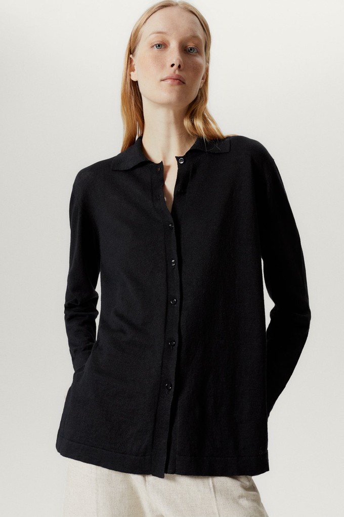 Flax Women's Linen Blend Button-Up Shirt Long Sleeve online Black Size Large