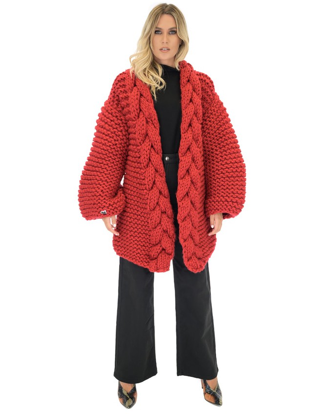 Cable Knitted Coat - Red from Urbankissed