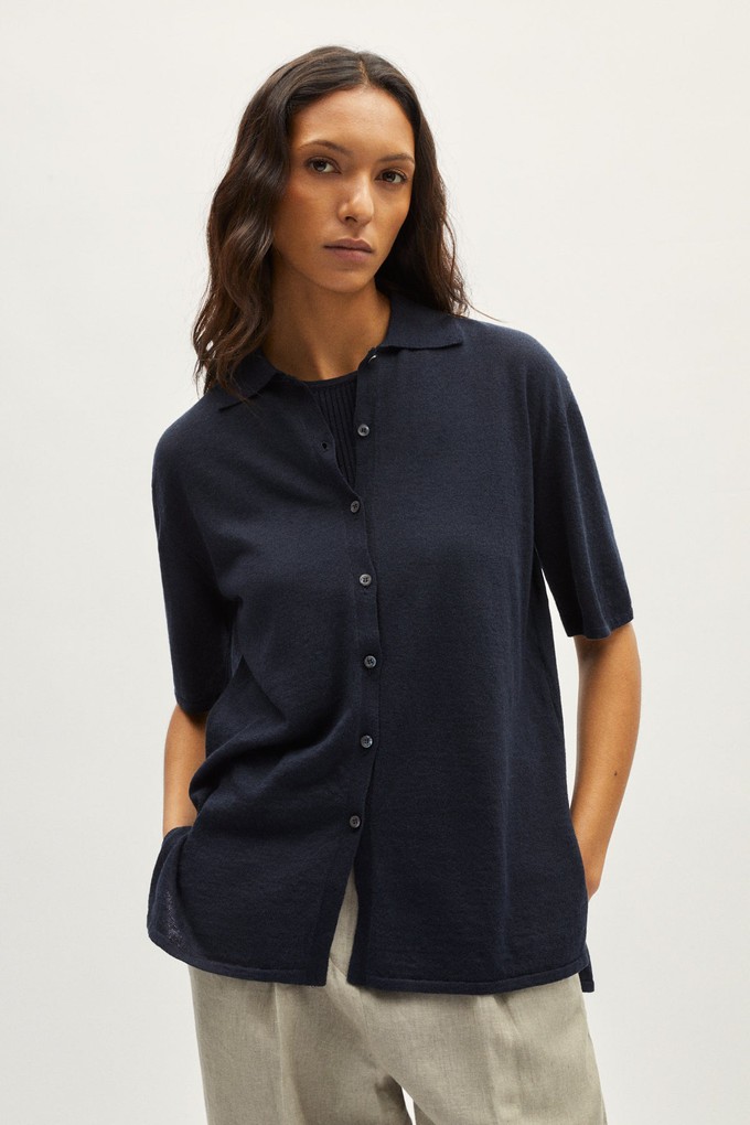 The Linen Cotton Short Sleeve Relaxed Shirt - Blue Navy from Urbankissed