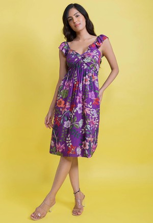 Floral Midi Dress & Ruffled Straps - Violet from Urbankissed