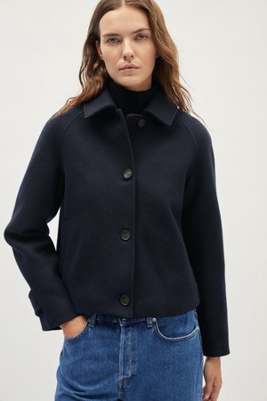 The Woolen Cropped Coat - Blue Navy from Urbankissed