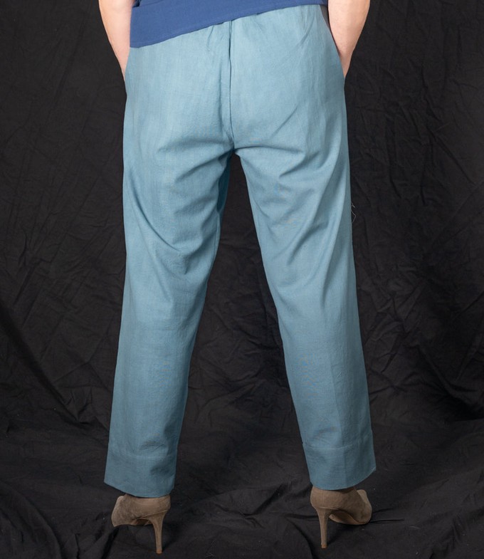 Cotton trousers in two shades of indigo available from Via India