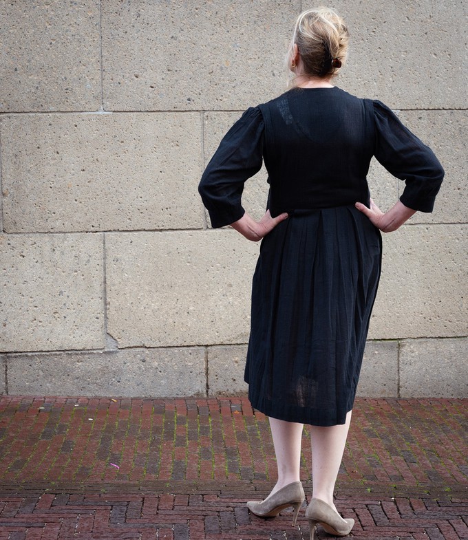 Black cotton dress with three quarter sleeves from Via India