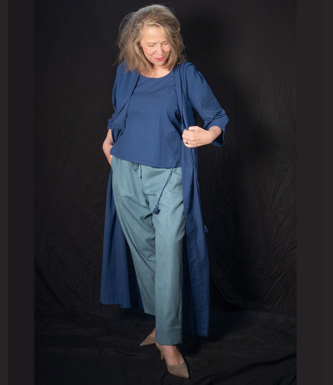 Cotton trousers in two shades of indigo available from Via India