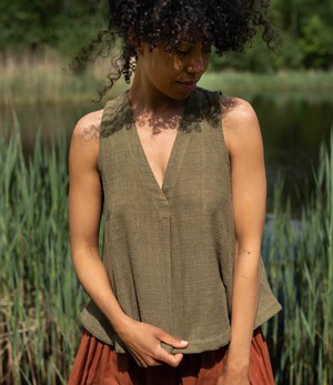 Olive green organic cotton top, sleeveless from Via India