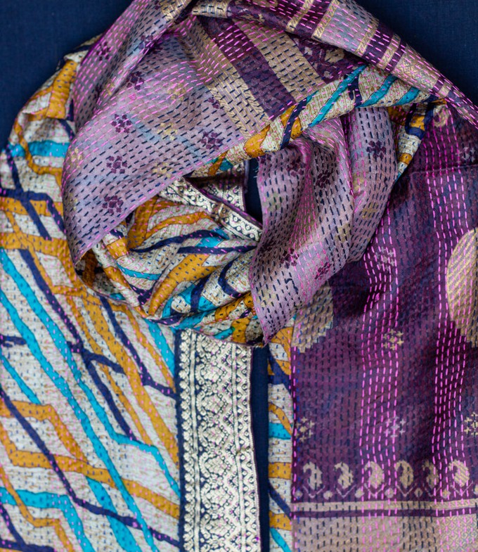 Kantha Sjaal Paars-Goud tweezijdig draagbaar from Via India