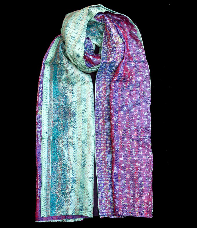 Kantha sjaal hergebruikte zijde Purple-Mint from Via India