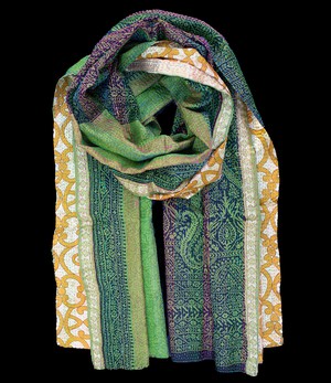 Kantha scarf recycled silk orange-green from Via India