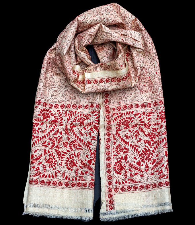 Nakshi Kantha Scarf Sea Blue from Via India