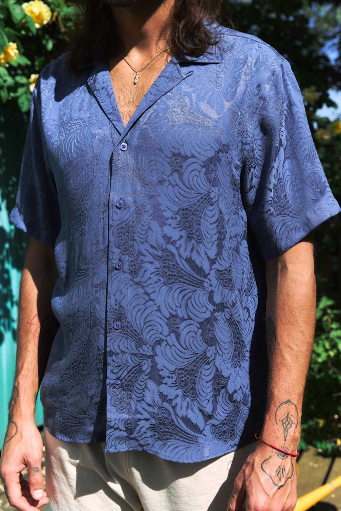 zen indigo Better-Than-Silk Bowling Shirt from Yahmo