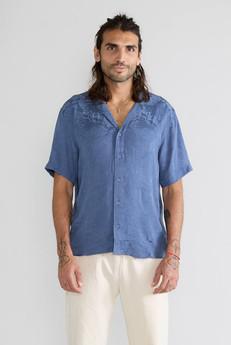 zen indigo Better-Than-Silk Bowling Shirt via Yahmo