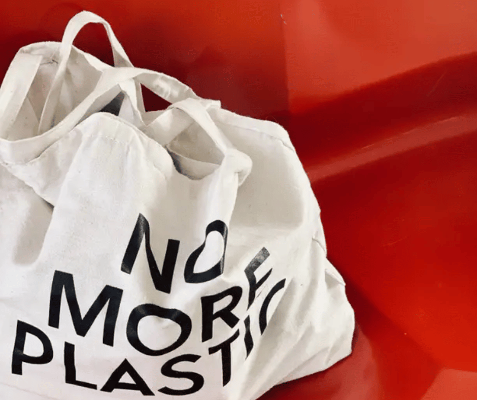 Bag with red background highlighting greenwashing red flags